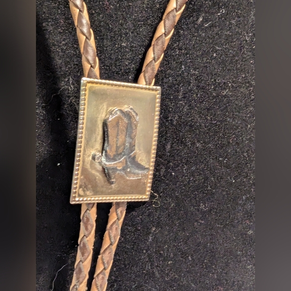 A brown leather cowboy boot bolo Tie. - Picture 2 of 5